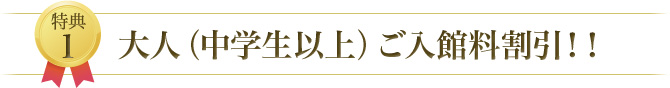 特典1 大人（中学生以上）ご入館料割引！！